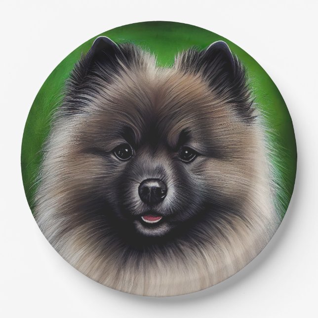 Keeshond Dog in St. Patrick's Day Dress Paper Plates (Front)