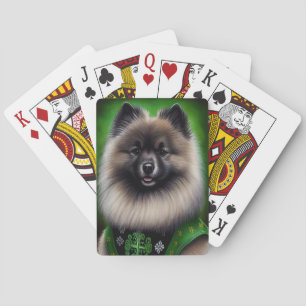 Keeshond Dog in St. Patrick's Day Dress Poker Cards