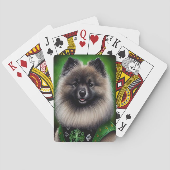 Keeshond Dog in St. Patrick's Day Dress Poker Cards (Back)