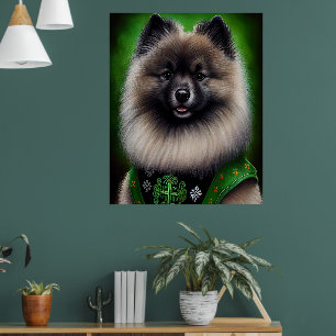 Keeshond Dog in St. Patrick's Day Dress Poster