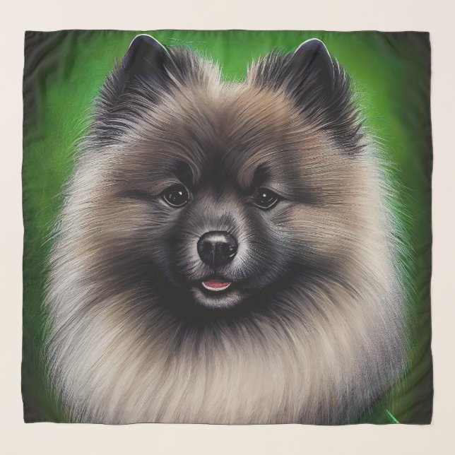 Keeshond Dog in St. Patrick's Day Dress Scarf (Front)