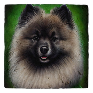 Keeshond Dog in St. Patrick's Day Dress Trivet