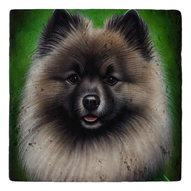 Keeshond Dog in St. Patrick's Day Dress Trivet (Front)