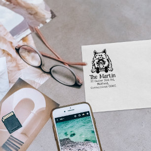 Keeshond Dog, Return Address, Rubber Stamp