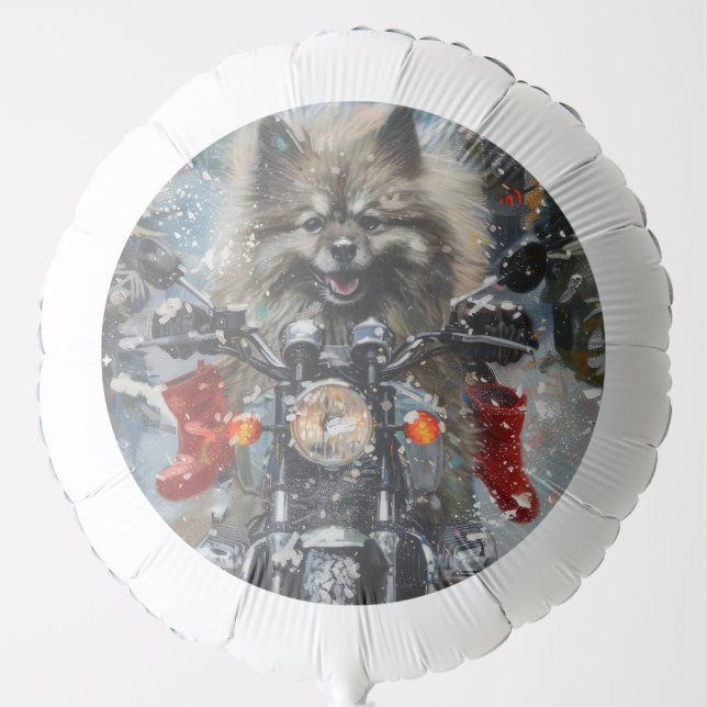 Keeshond Dog Riding Motorcycle Christmas Balloon (Front)