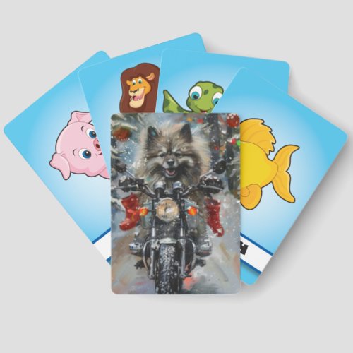 Keeshond Dog Riding Motorcycle Christmas Matching Game Cards