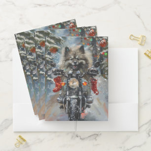 Keeshond Dog Riding Motorcycle Christmas Pocket Folder