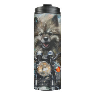 Keeshond Dog Riding Motorcycle Christmas Thermal Tumbler