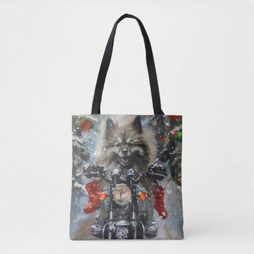 Keeshond Dog Riding Motorcycle Christmas Tote Bag