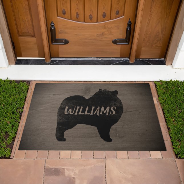 Keeshond Dog Silhouette Rustic Style Personalized Doormat (Outdoor)