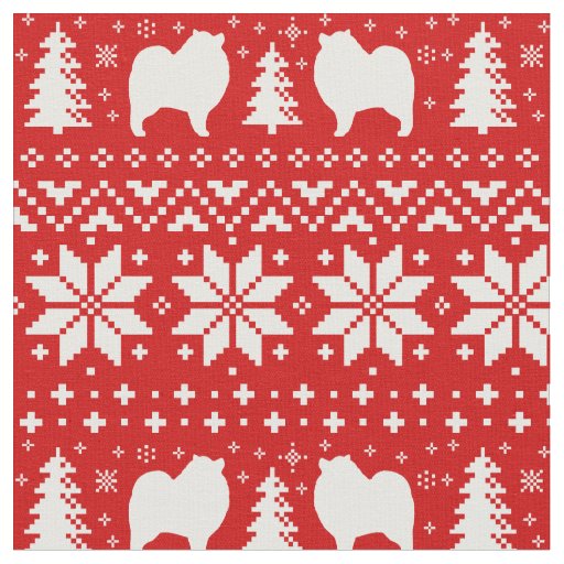 Keeshond Dog Silhouettes Christmas Holiday Red Fabric