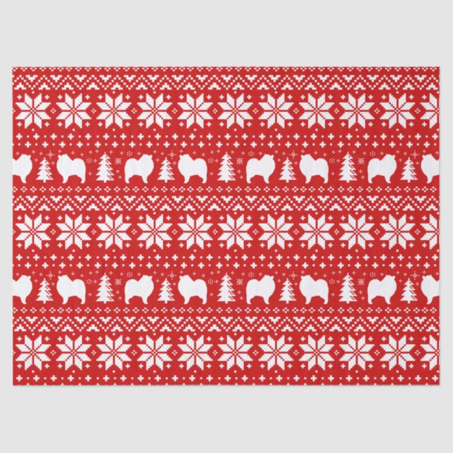 Keeshond Dog Silhouettes Christmas Pattern Red Tissue Paper (Front)