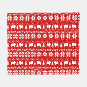 Keeshond Dog Silhouettes Festive Christmas Pattern Fleece Blanket