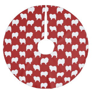 Keeshond Dog Silhouettes Pattern Red and White Brushed Polyester Tree Skirt