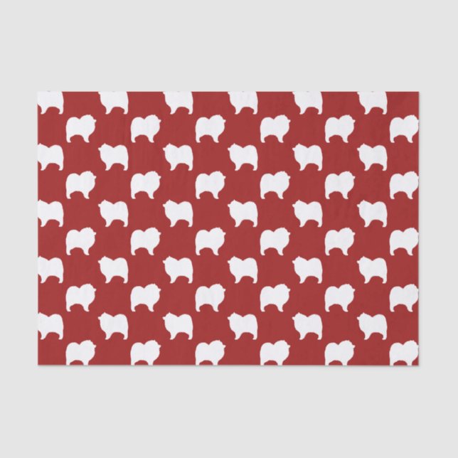 Keeshond Dog Silhouettes Pattern Red and White Tissue Paper (Front)