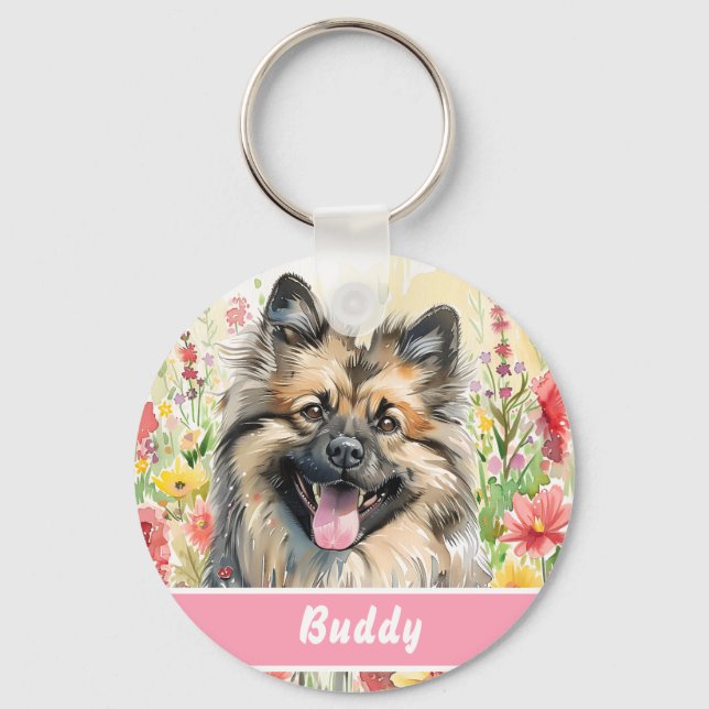 Keeshond Dog Tag – Custom Info Keychain (Front)