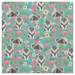 keeshond dog vintage floral turquoise fabric