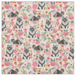 keeshond dog vintage florals pink fabric