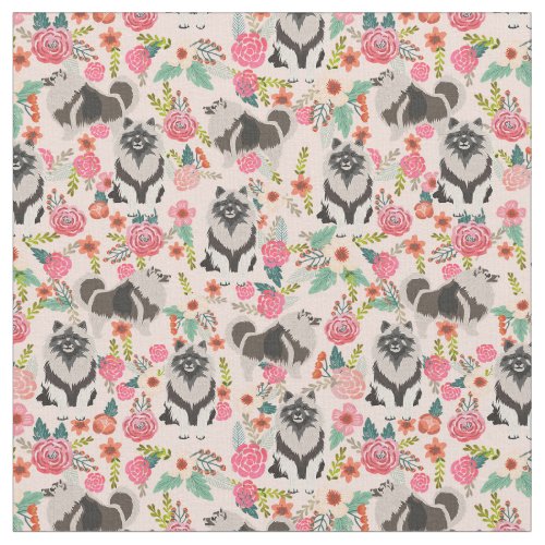 keeshond dog vintage florals pink fabric