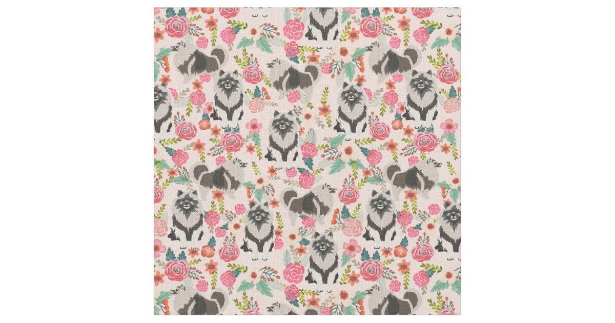 keeshond dog vintage florals pink fabric | Zazzle