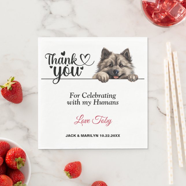 Keeshond Dog Wedding Napkins With Photo (Insitu)