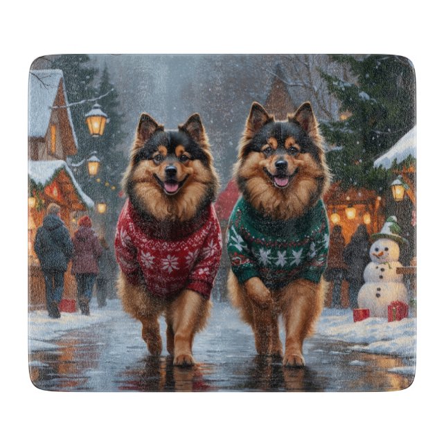 Keeshond Dogs Christmas Snow Holiday Cutting Board (Front)