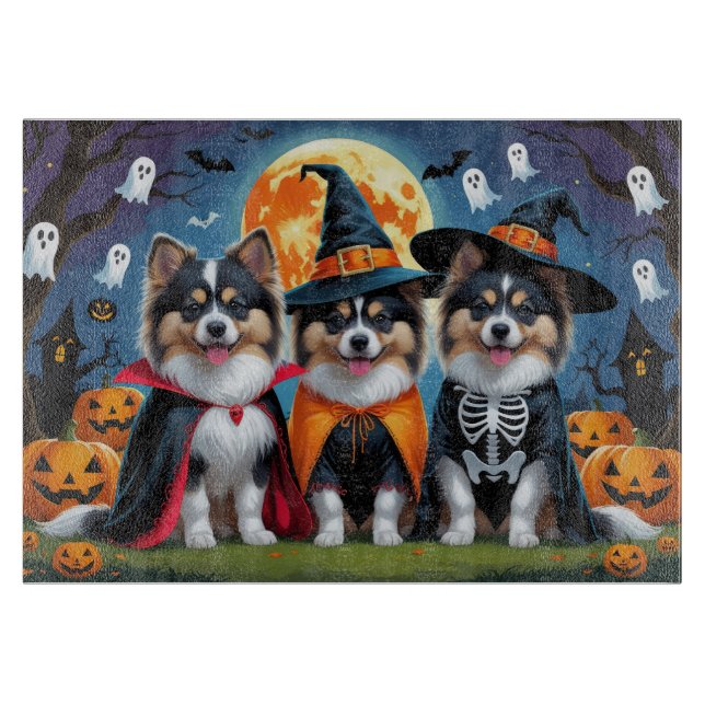 Keeshond Dogs Pumpkin Halloween Funny Cutting Board (Front)