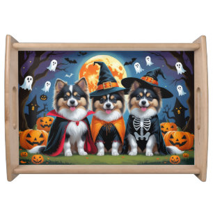 Keeshond Dogs Pumpkin Halloween Funny Serving Tray