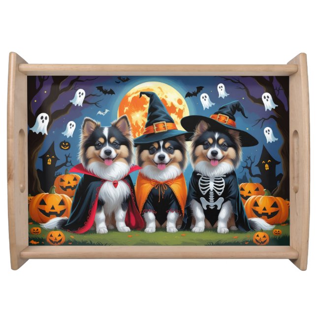 Keeshond Dogs Pumpkin Halloween Funny Serving Tray (Front)