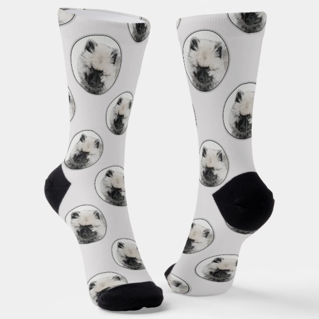 Keeshond Drawing Kees Puppy Cute Original Dog Art Socks (Angled)