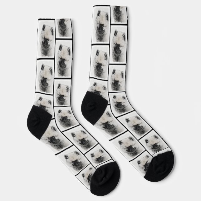 Keeshond Drawing Kees Puppy Cute Original Dog Art Socks (Right)