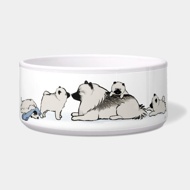 Keeshond Family with Blue Sock Bowl (Front)