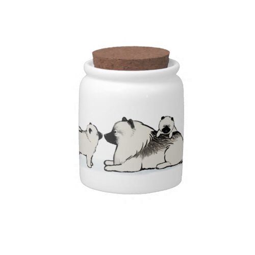 Keeshond Family with Blue Sock Candy Jar