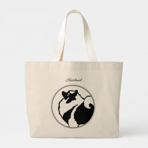 Keeshond Graphic Outline Cute Original Pet Dog Art Large Tote Bag