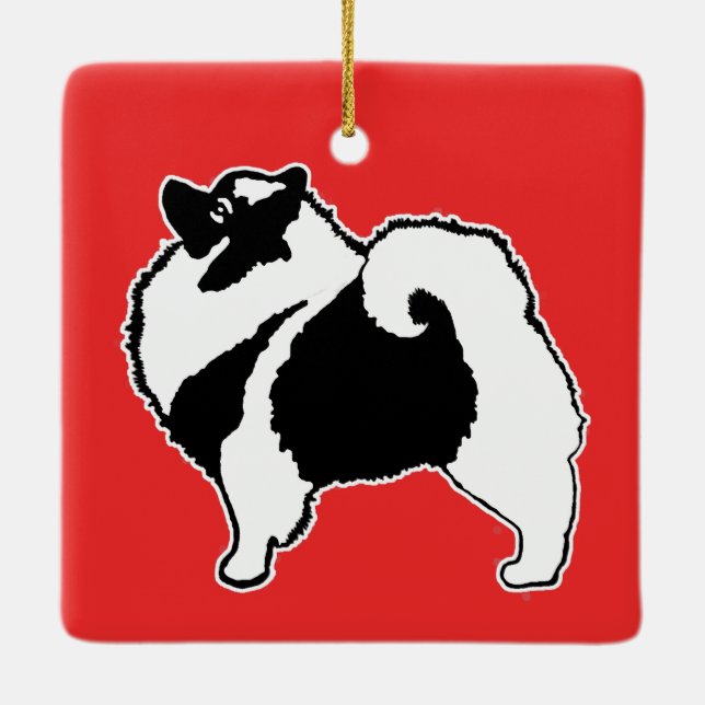 Keeshond Graphics  - Cute Original Dog Art Ceramic Ornament (Back)