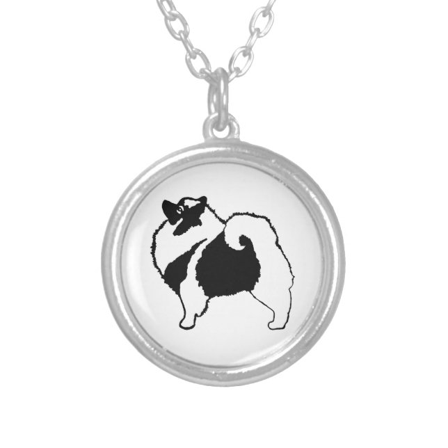 Keeshond Graphics  - Cute Original Dog Art Silver Plated Necklace (Front)