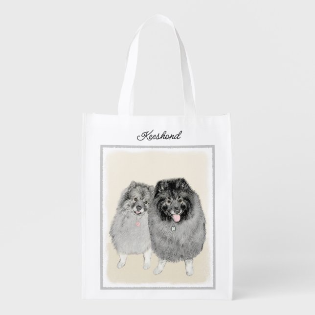 Keeshond Graphics Keeshond Mom and Son Grocery Bag (Front)