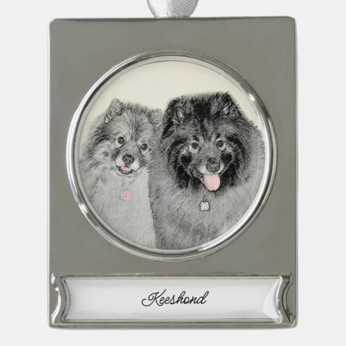 Keeshond Graphics Keeshond Mom and Son Silver Plat Silver Plated Banner Ornament