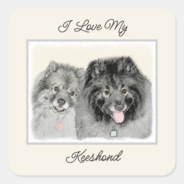 Keeshond Graphics Keeshond Mom and Son Square Sticker (Front)