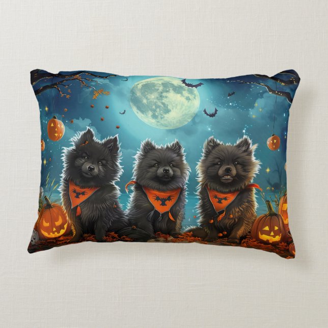 Keeshond Halloween Spooky Accent Pillow (Back)