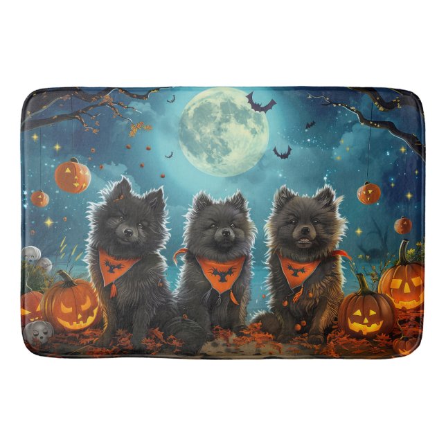 Keeshond Halloween Spooky Bath Mat (Front)