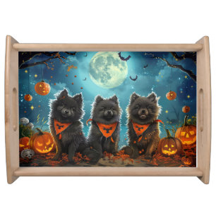 Keeshond Halloween Spooky Serving Tray