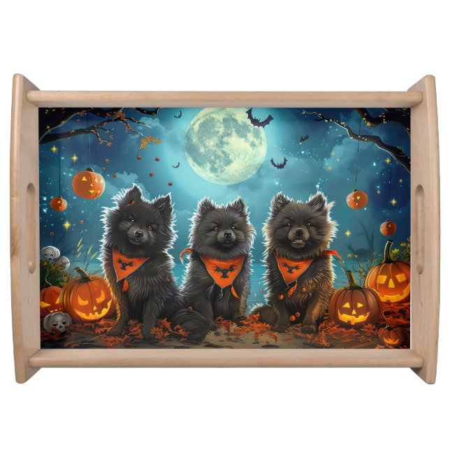 Keeshond Halloween Spooky Serving Tray (Front)