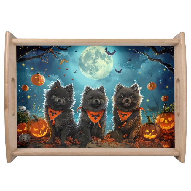 Keeshond Halloween Spooky Serving Tray (Front)