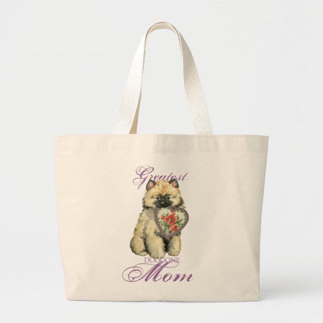 Keeshond Heart Mom Large Tote Bag (Front)