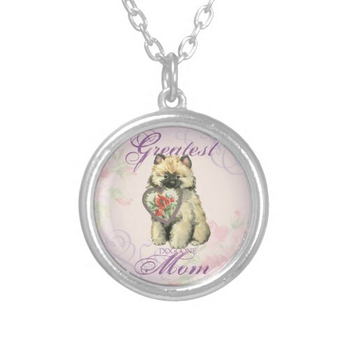 Keeshond Heart Mom Silver Plated Necklace