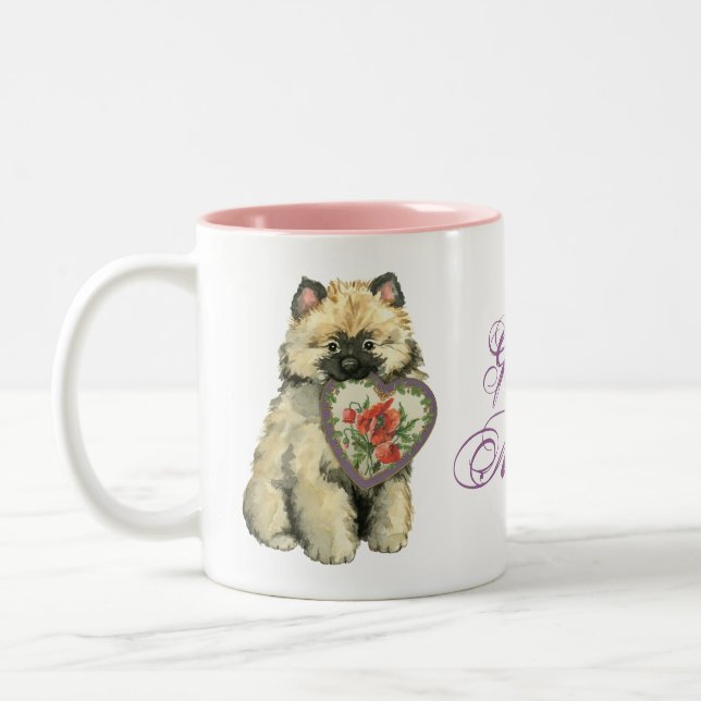Keeshond Heart Mom Two-Tone Coffee Mug (Left)