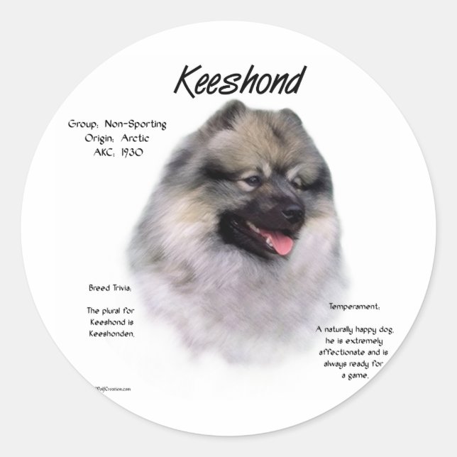 Keeshond History Design Classic Round Sticker (Front)