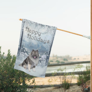 Keeshond Holiday House Flag
