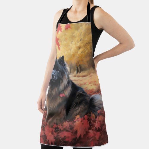 Keeshond in Autumn Leaves Fall Inspire  Apron